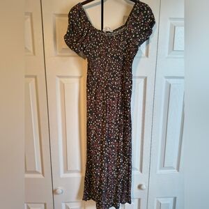 Pink Rose Floral Black Dress